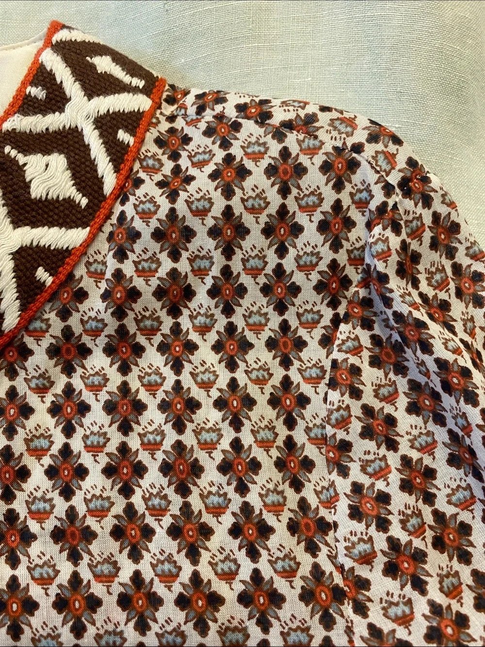 Tory Burch brown floral embroidered trim print cotton tunic